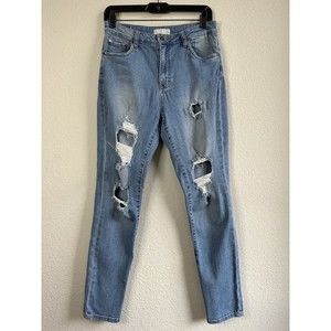 BP. Womens Distressed Mom Jean Straight Baggy Leg Ripped Light Wash Size 27